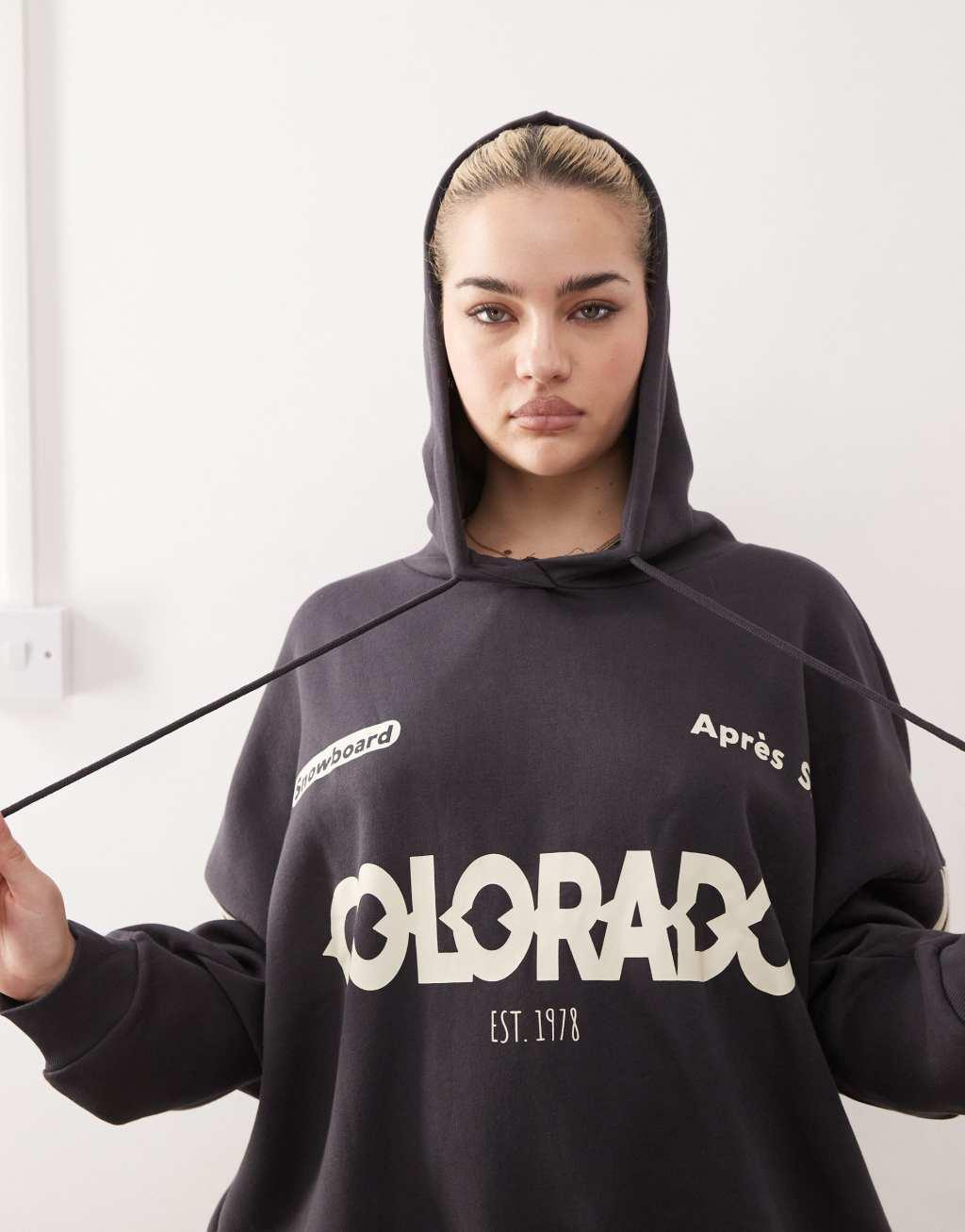 Noisy May oversized hoodie with Colorado print in black product image