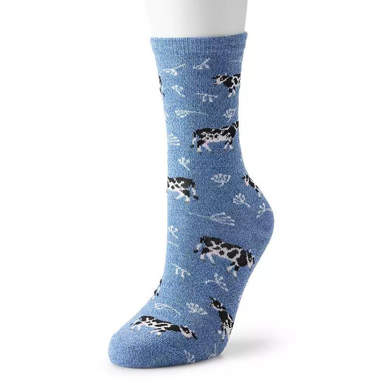 Womens Cow Floral Crew Socks Blue Marl Product Image