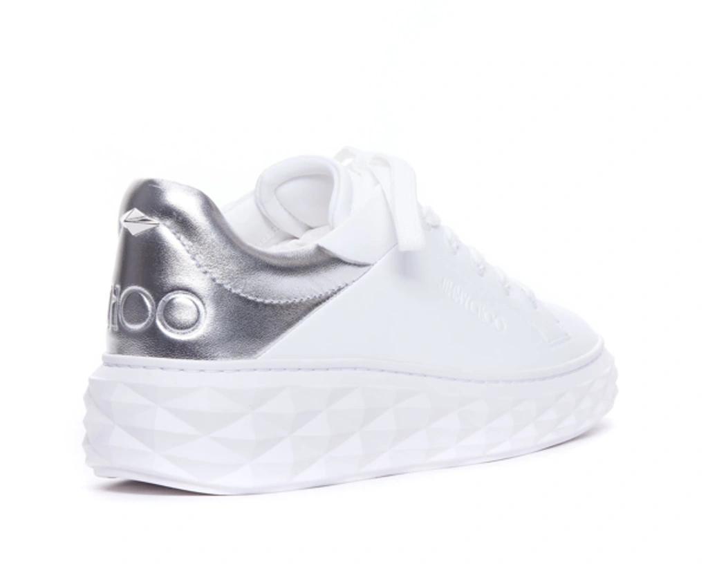 Diamond Maxi Sneakers In White And Silver Leather In V White/silver Product Image