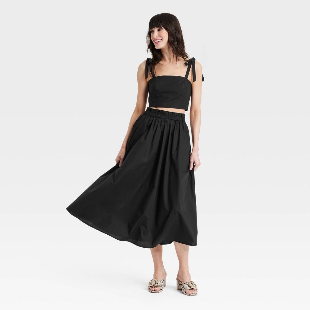 Womens A-Line Midi Picnic Skirt - A New Day Black XS Product Image