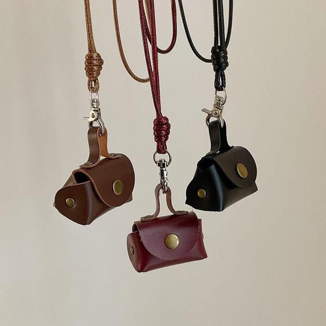 Faux Leather Pouch Pendant String Necklace Product Image