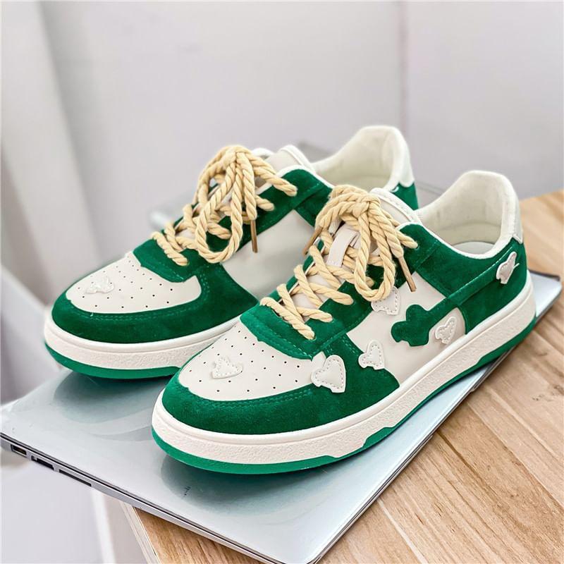 Platform Heart Applique Panel Sneakers Product Image