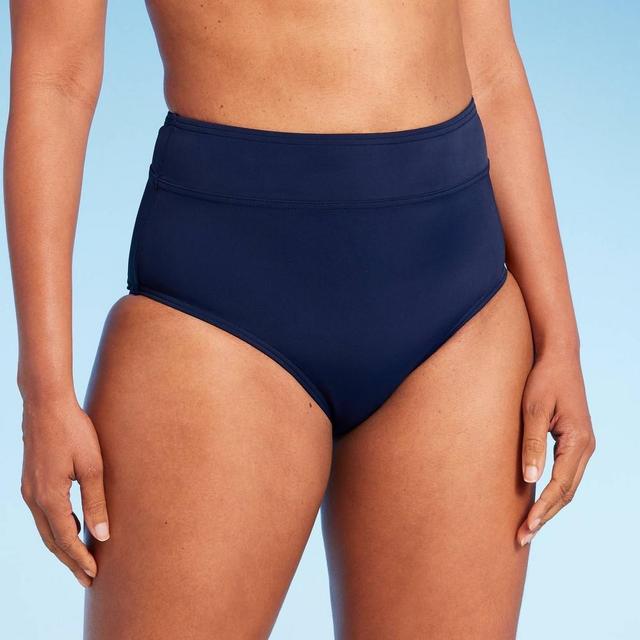 Lands End Womens UPF 50 Full Coverage Tummy Control High Waist Bikini Bottom - Navy Blue XL Product Image