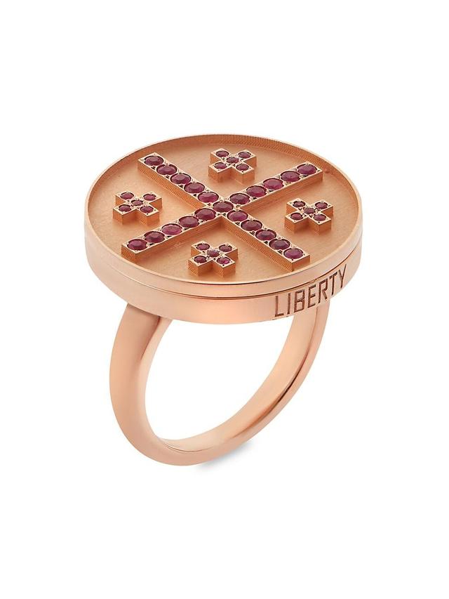 Womens Liberty 18K Rose Gold & Ruby Cross Ring Product Image