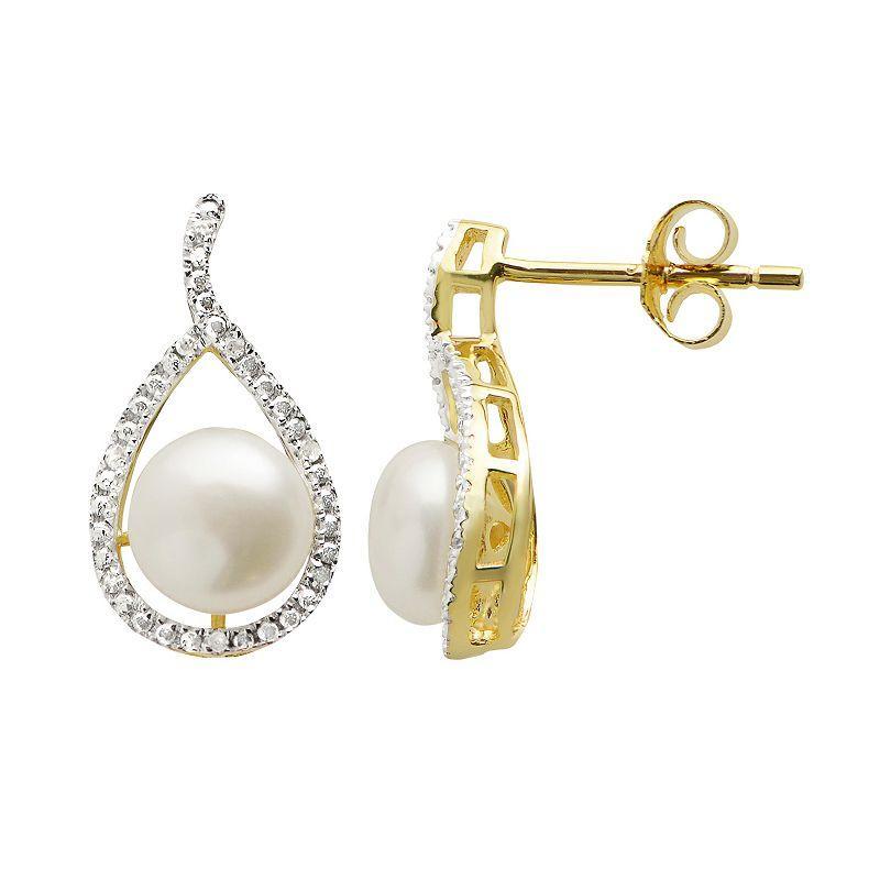 PearLustre by Imperial Freshwater Cultured Pearl Diamond Accent 14k Gold Over Silver Teardrop Stud Earrings, Womens, White Product Image