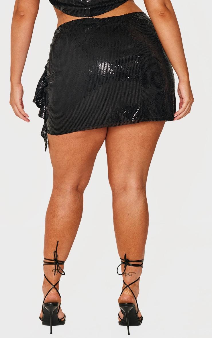 Plus Black Sequin Frill Detail Mini Skirt Product Image