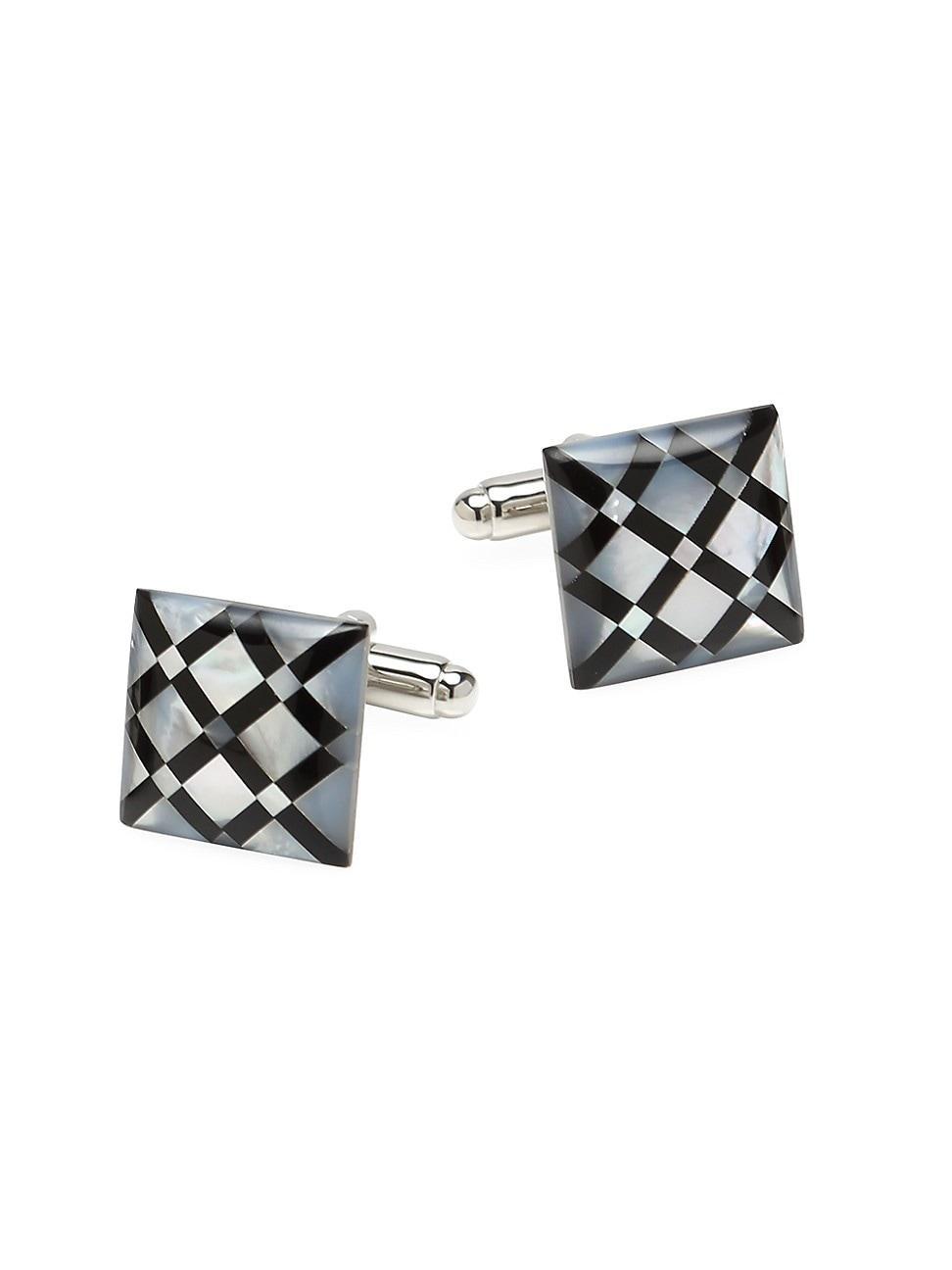 Mens White Mother-of-Pearl Diamond Cuff Links, Grey Product Image