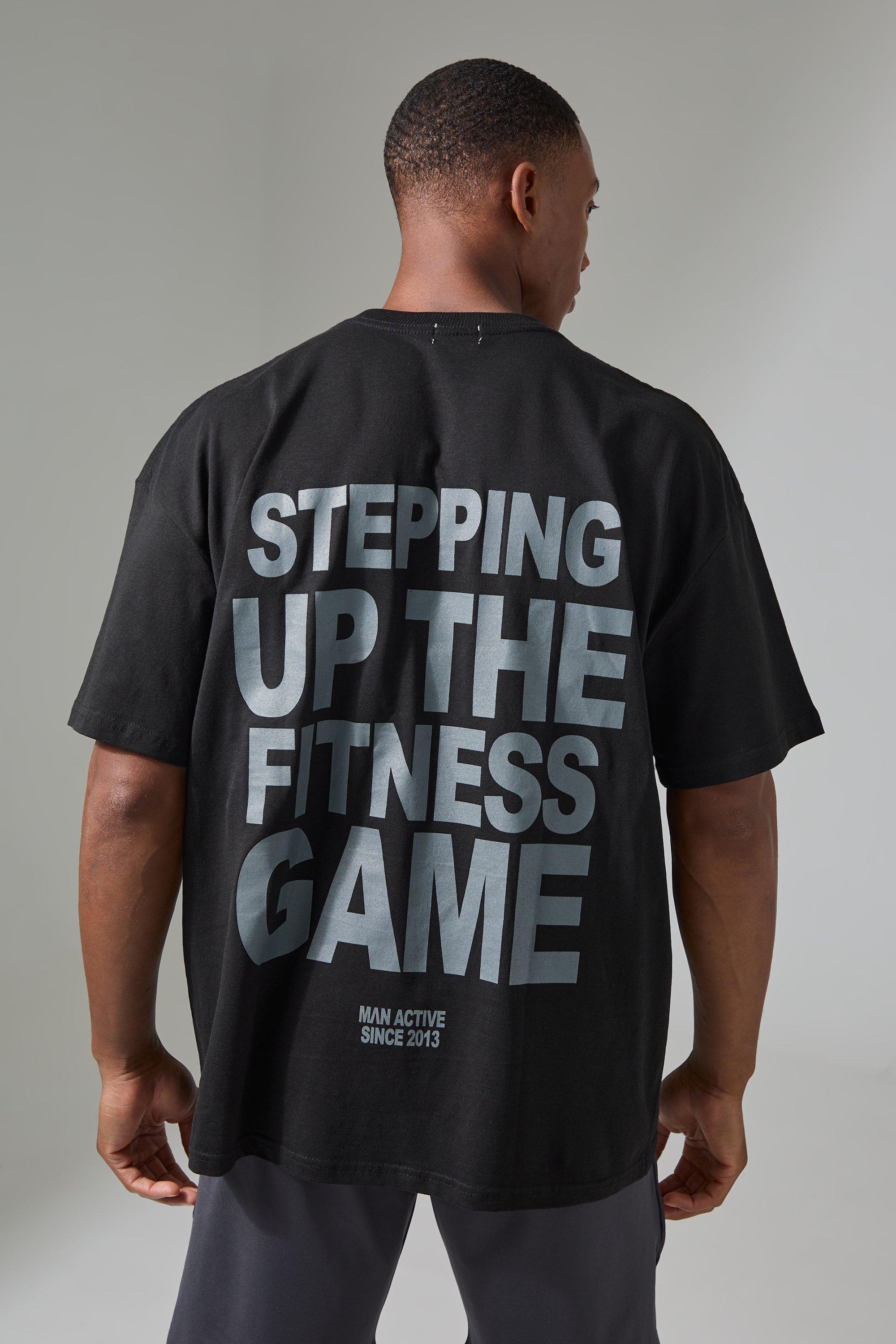 Mens Black Man Active Stepping Up The Fitness Game Oversized T-shirt, Black Product Image