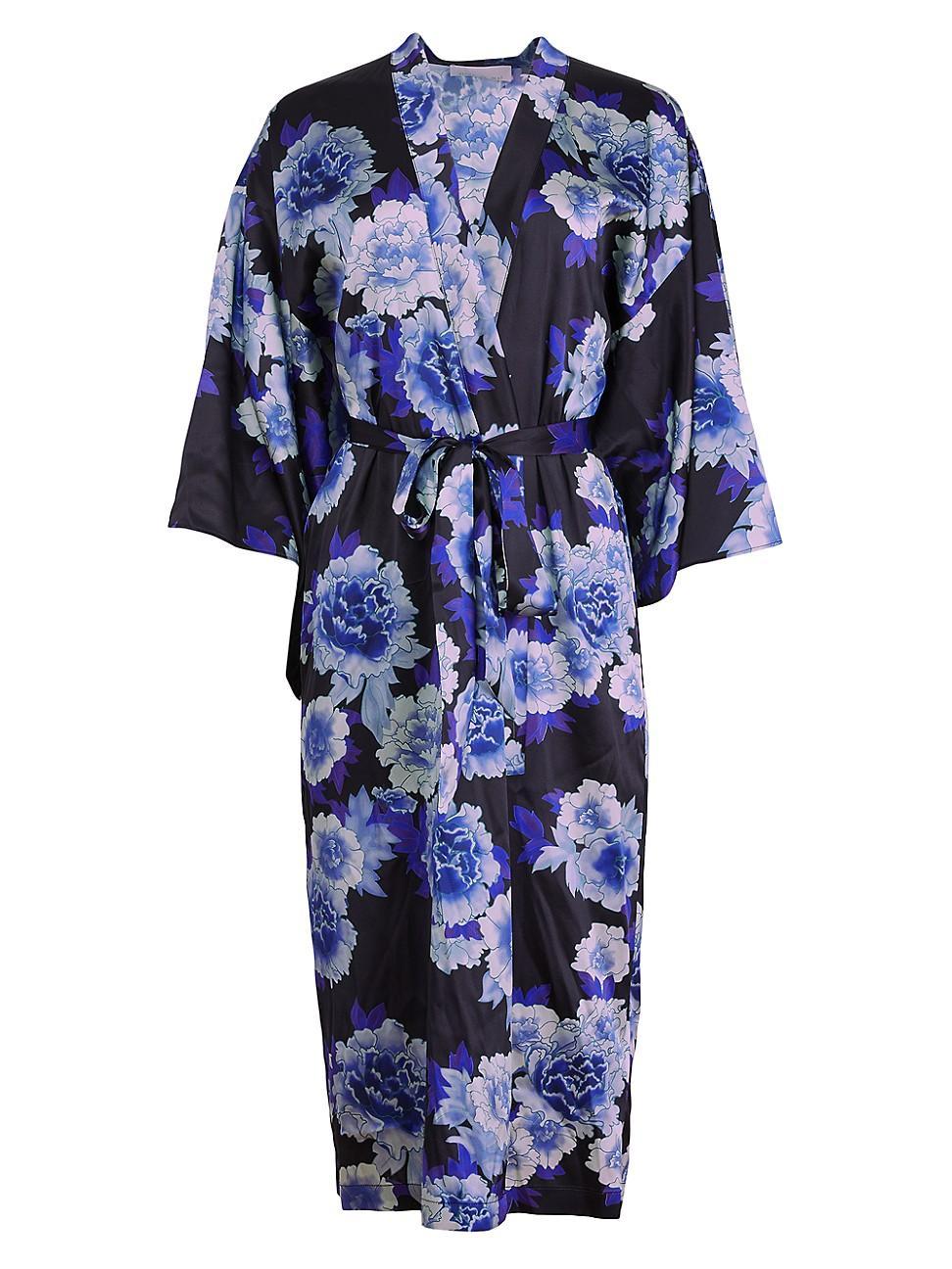 Womens Floral Silk-Blend Tie-Waist Robe Product Image