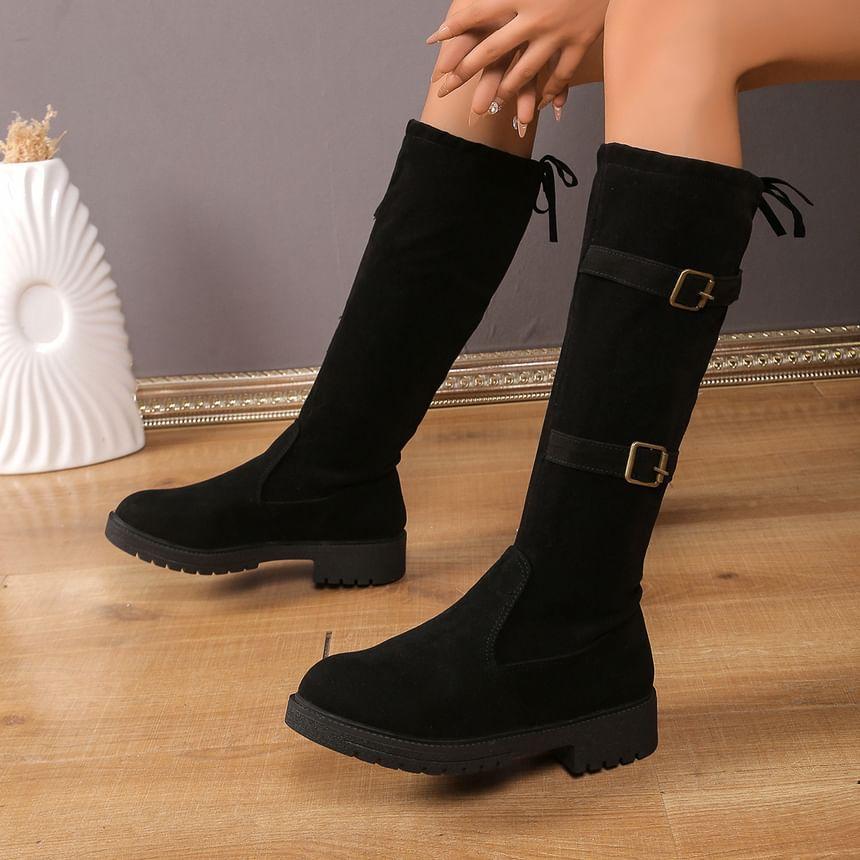 Platform Plain Buckled Tall Boots Product Image