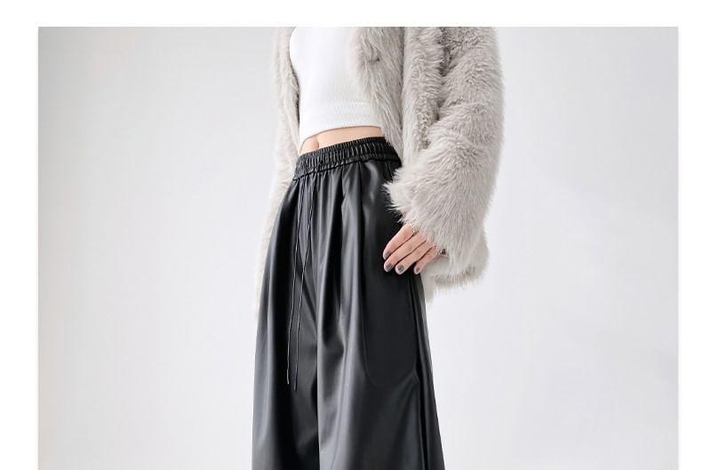 Elastic Waist Plain Faux Leather Wide Leg Pants Product Image