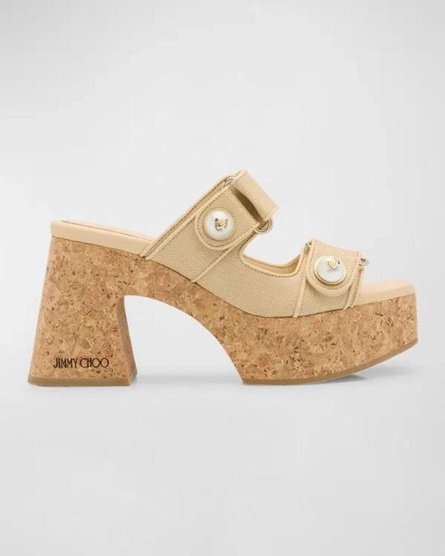 JIMMY CHOO Fayence Dual-grip Platform Slide Sandals In Natural Product Image