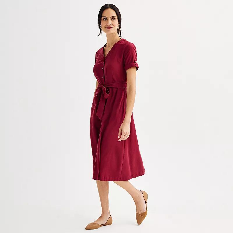 Womens Croft & Barrow Short Sleeve Tie Waist Midi Utility Dress Product Image