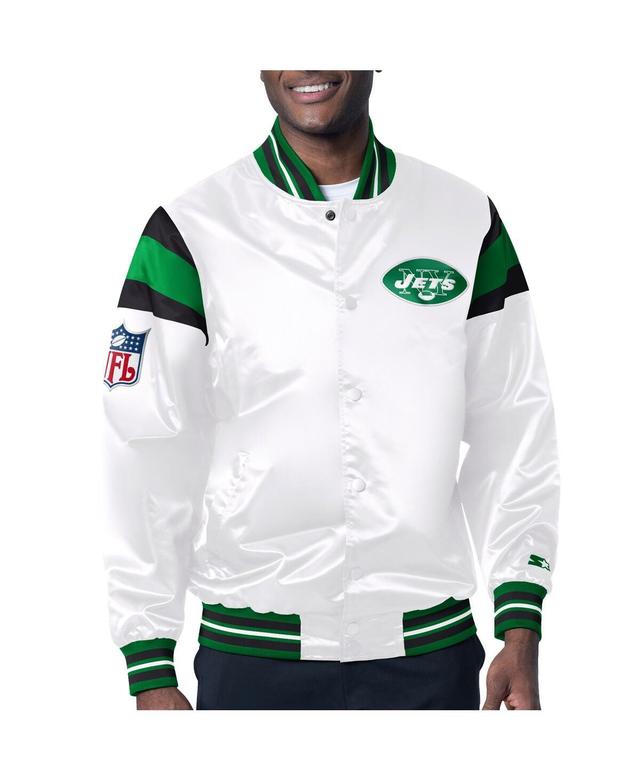 Mens Starter White Distressed New York Jets Vintage-Like Satin Full-Snap Varsity Jacket - White Product Image