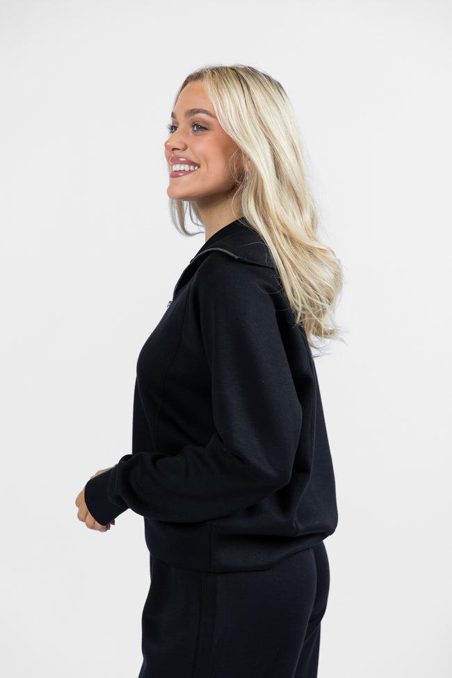 Let's Just Stay Black Quarter Zip Knit Pullover Product Image