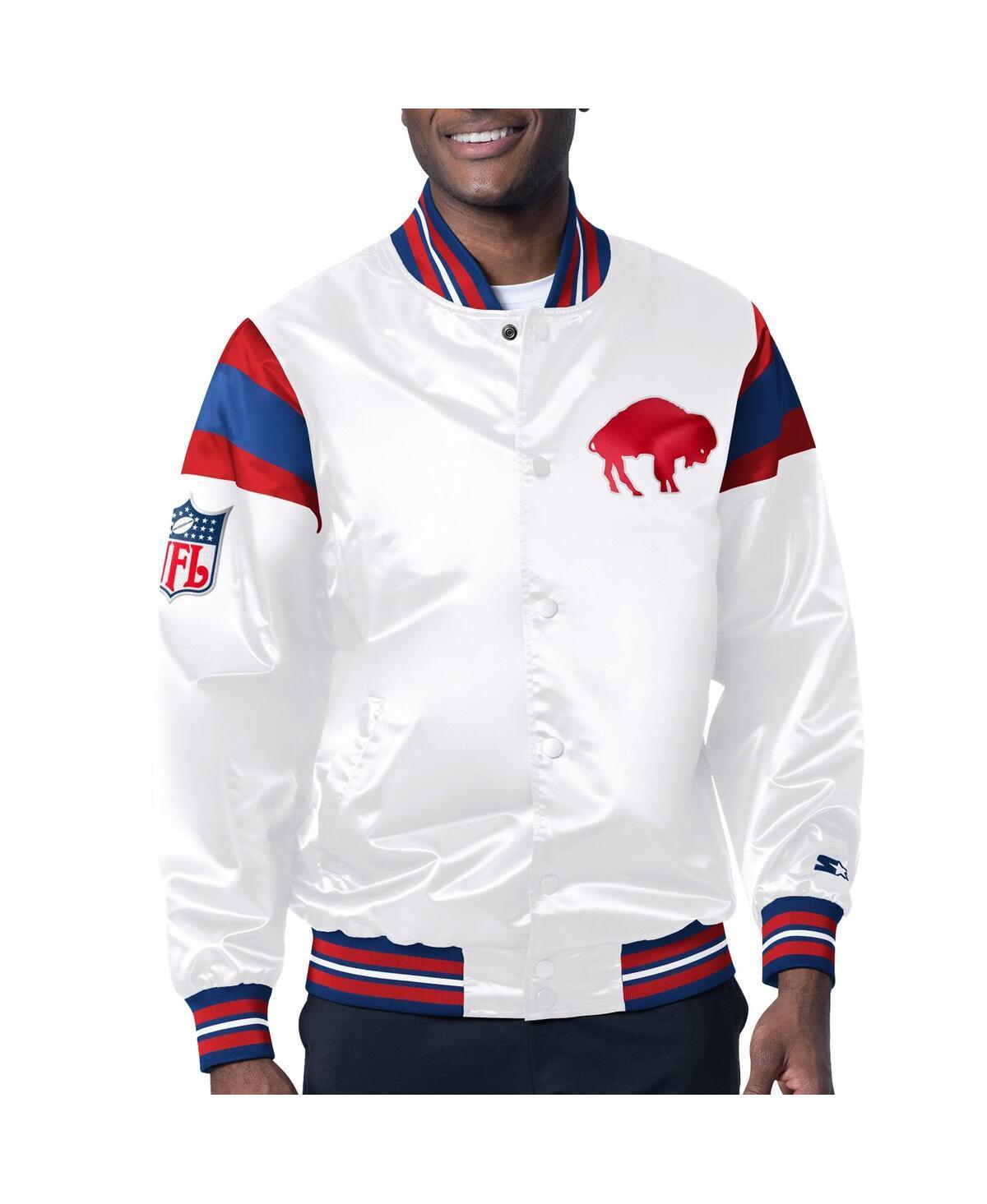 Starter Mens White Buffalo Bills vintage-like Satin Full-Snap Varsity Jacket - White, Royal Product Image