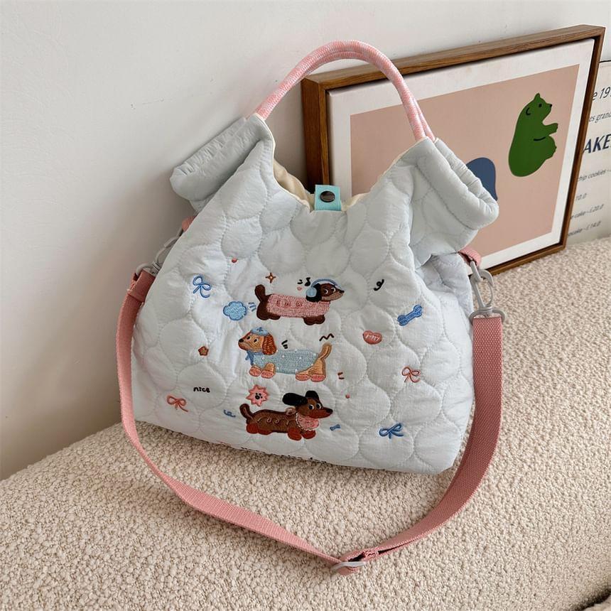 Cartoon Embroidered Heart Quilted Tote Bag Product Image