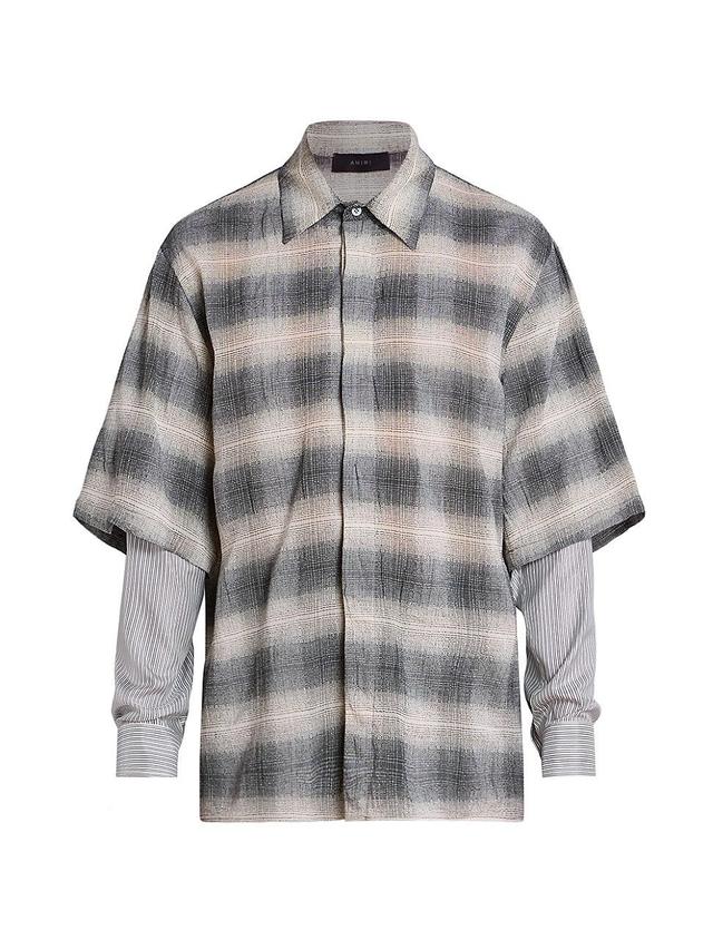 Mens Plaid Cotton-Blend Long-Sleeve Shirt Product Image