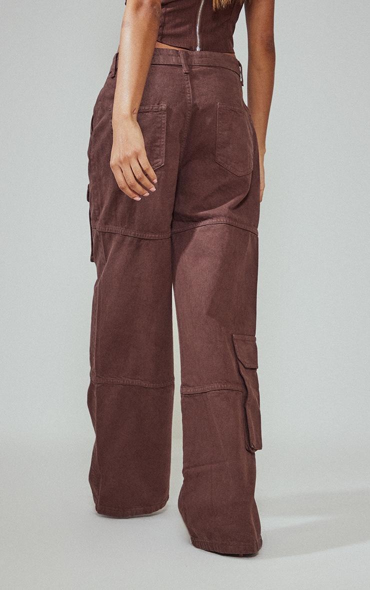 Brown Cargo Pocket Wide Leg Jeans Product Image