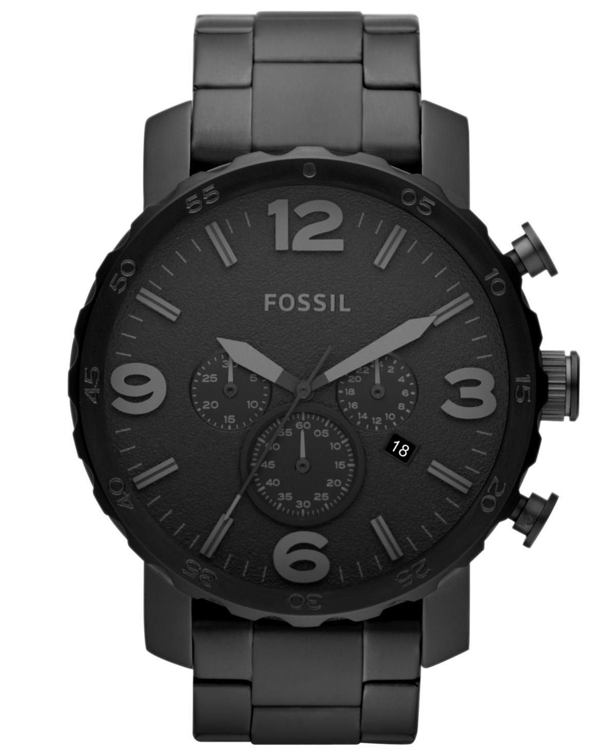 Fossil Mens Chronograph Nate Black-Tone Stainless Steel Bracelet Watch 50mm JR1401 Product Image