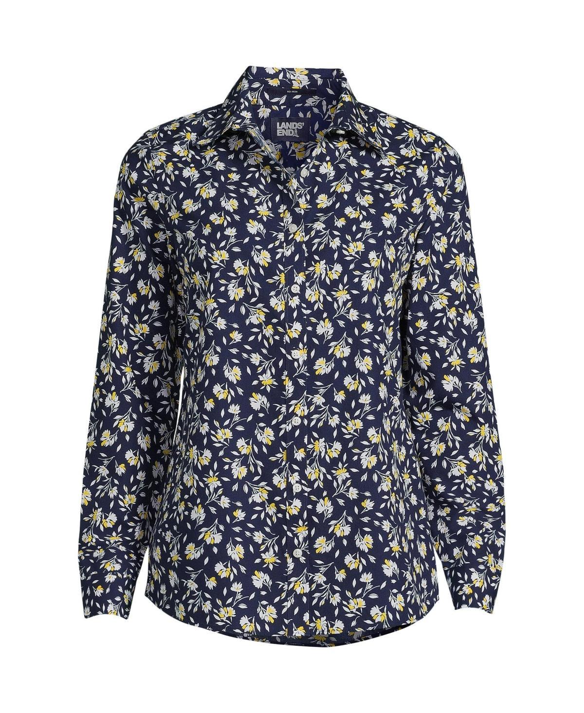 Womens Lands End No-Iron Supima Cotton Shirt Deep Blue Wildflower Product Image