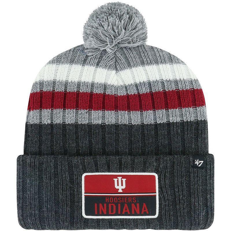 Mens 47 Charcoal Indiana Hoosiers StackStriped Cuffed Knit Hat with Pom Product Image