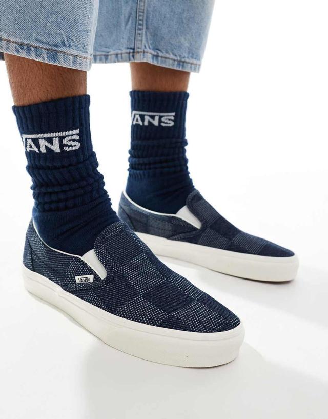 Vans Classic Slip-On checkerboard sneakers in denim navy Product Image