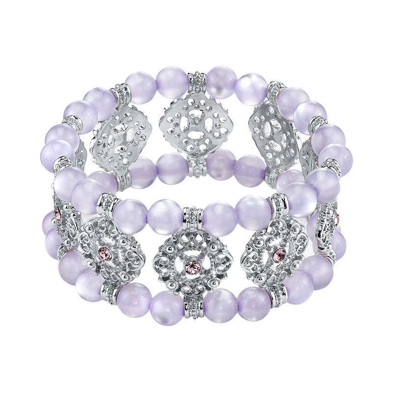 1928 Simulated Crystal & Bead Filigree Multistrand Stretch Bracelet, Womens Purple Product Image