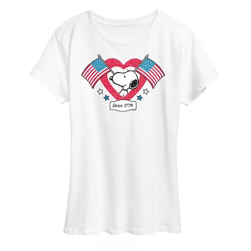 Womens Peanuts Snoopy Since 1776 Flag Heart Graphic Tee Product Image