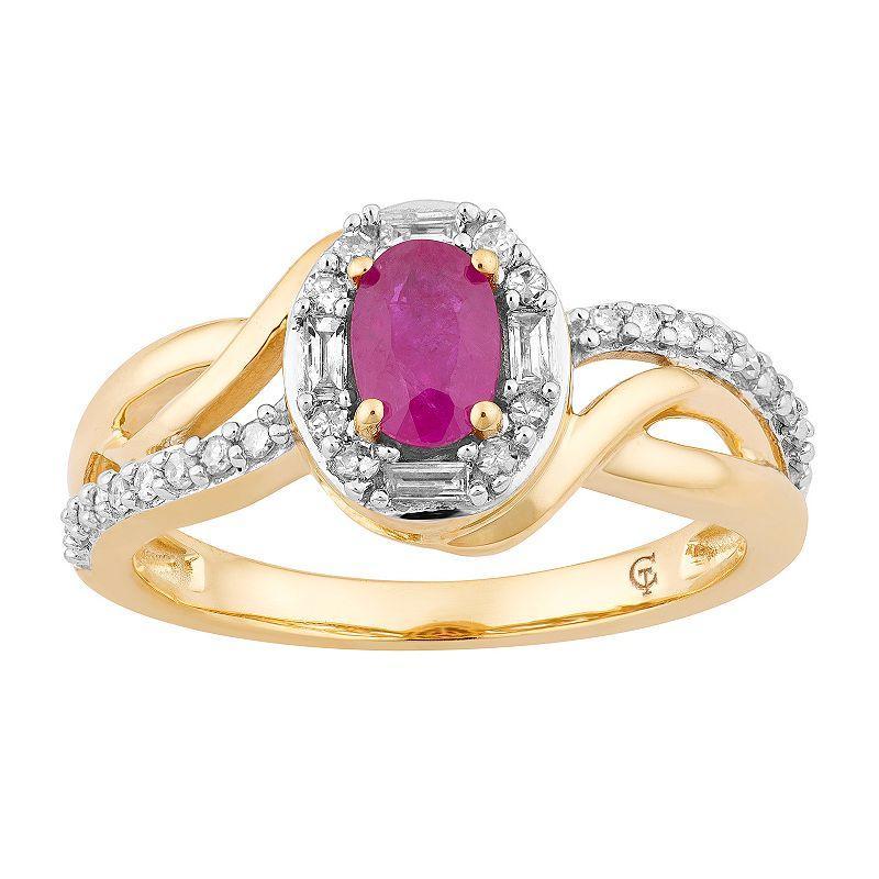 10k Gold Ruby & 1/4 Carat T.W. Diamond Swirl Ring, Womens Red Product Image