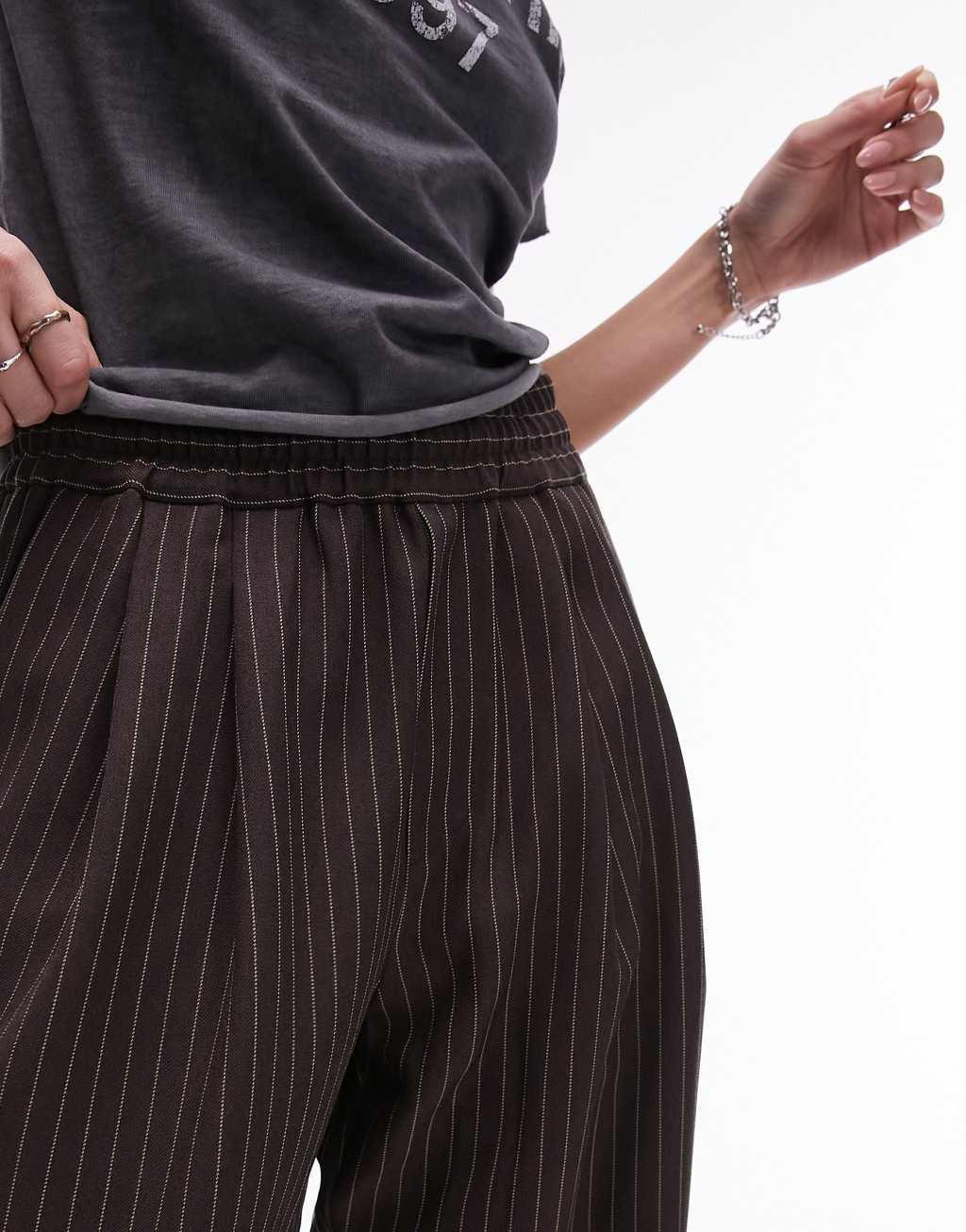 Topshop pinstripe smart sweatpants in chocolate Product Image