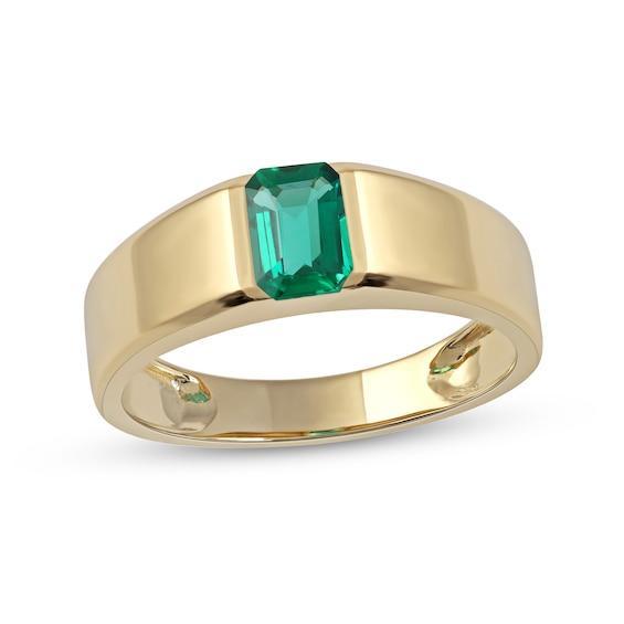 Men's Emerald-Cut Lab-Created Emerald Solitaire Octagonal Frame Band in 10K Gold Product Image