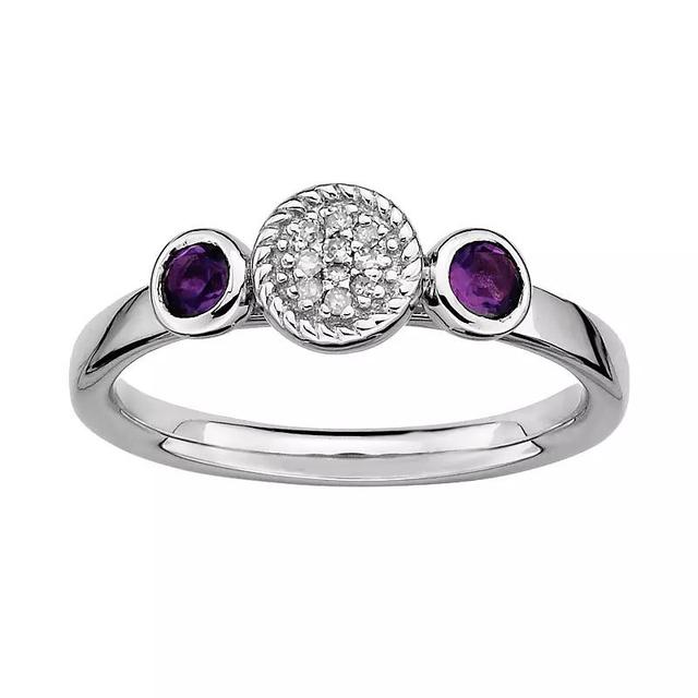 Stacks & Stones Sterling Sterling Silver Amethyst & Diamond Accent Stack Ring, Womens Grey Product Image