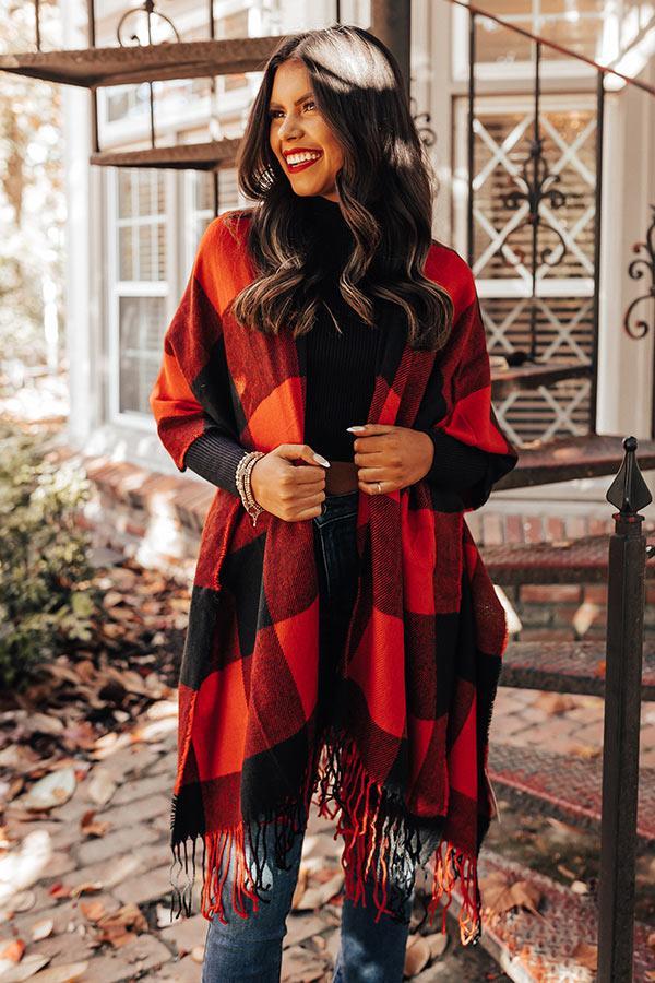 Caramel Kisses Buffalo Check Poncho In Red Product Image