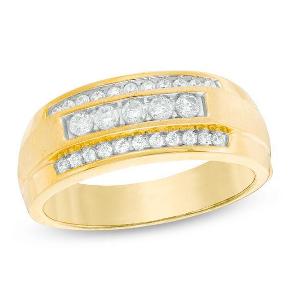 Men's 1/2 CT. T.w. Diamond Three Row Satin Band in 10K Gold Product Image