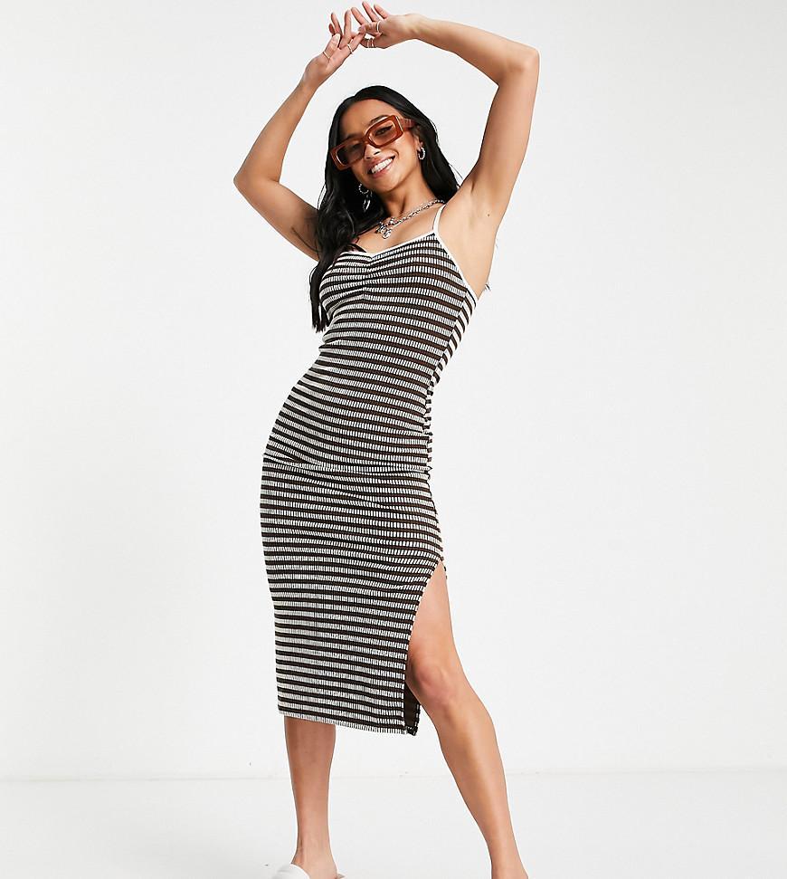 Topshop Petite textured stripe ruched bust midi dress Product Image