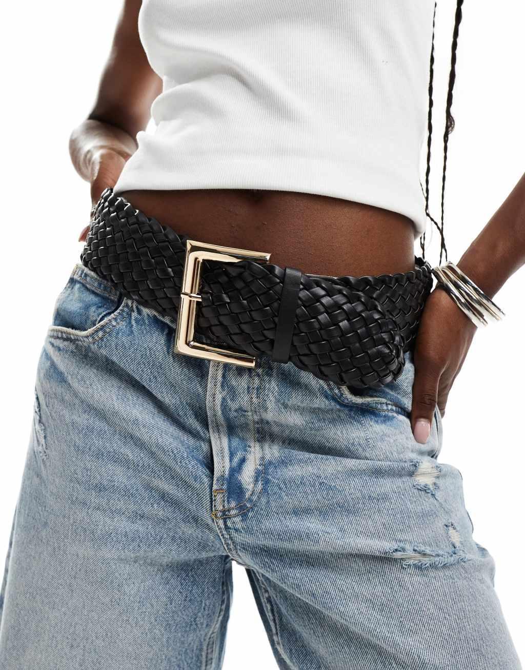 Glamorous woven texture chunky belt in black  Product Image