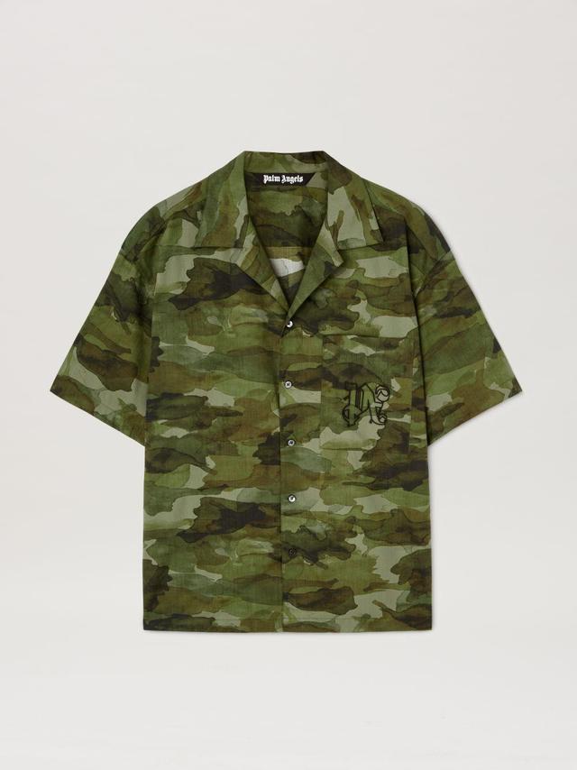 Camouflage Shirt in green  - Palm Angels® Official  Product Image