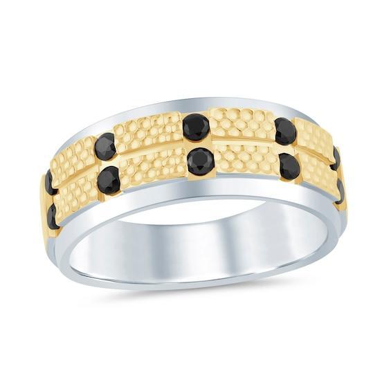 Men's 1/2 CT. T.w. Black Diamond Beaded Band in 10K Two-Toned Gold Product Image