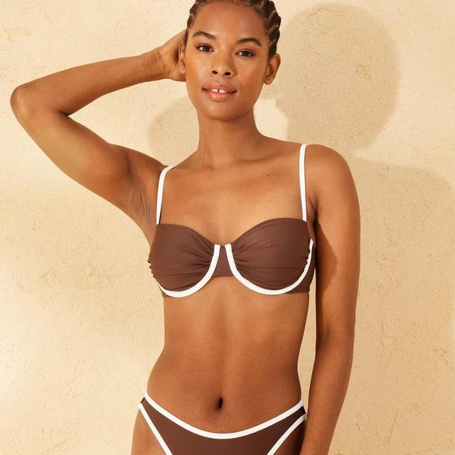 Womens Contrast Binding Underwire Bikini Top - Wild Fable Brown/White Product Image