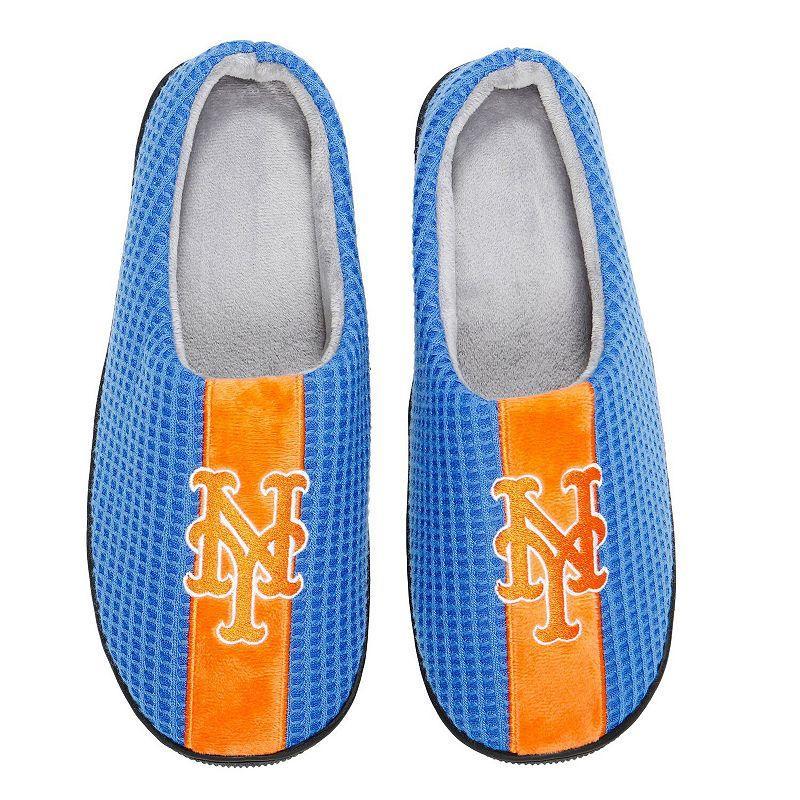 Mens FOCO Royal New York Mets Team Stripe Memory Foam Slide Slippers Product Image