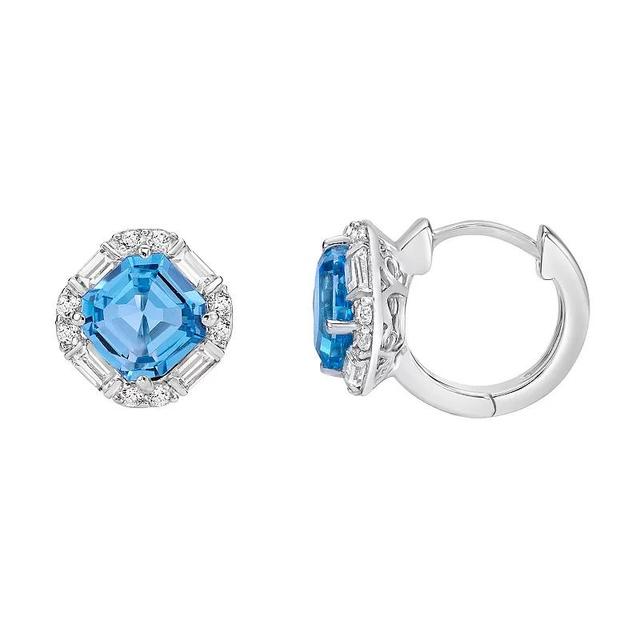 Gemminded Sterling Silver Blue Topaz & Lab-Created White Sapphire Hoop Earrings, Womens Product Image