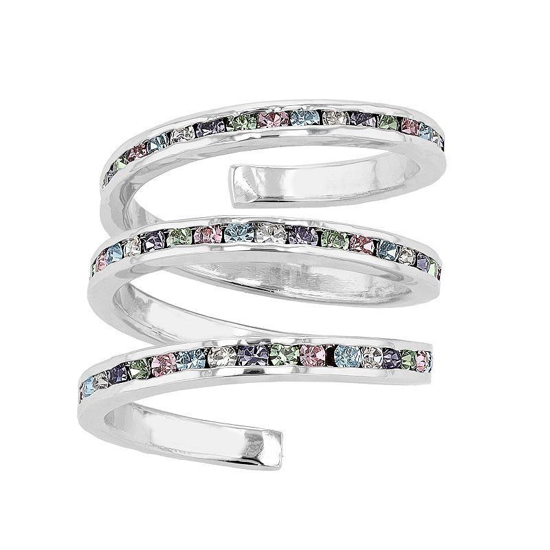 Traditions Jewelry Company Fine Silver Plated Colorful Crystal Accent Three Row Spiral Ring, Womens Multicolor Product Image