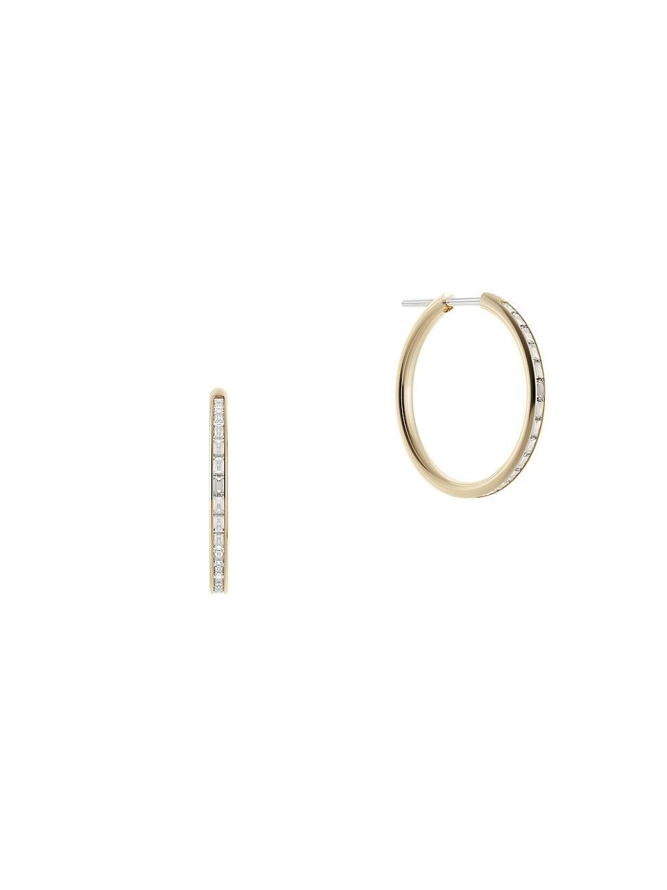 Womens 18K Yellow Gold & Diamond Baguette Hoop Earrings Product Image