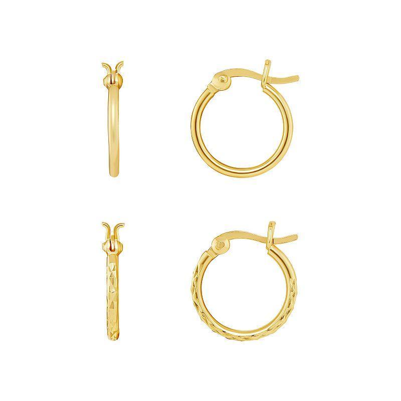 PRIMROSE 18k Gold Over Silver Hoop Earrings Duo Set, Womens, Yellow Product Image