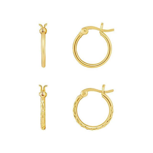 PRIMROSE 18k Gold Over Silver Hoop Earrings Duo Set, Womens, Yellow Gold Tone Product Image