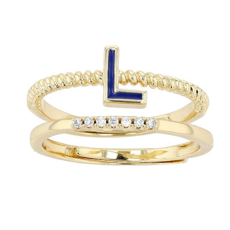 City Luxe Enamel Initial Ring & Cubic Zirconia Pave Ring Duo Set, Womens, Gold Tone L Product Image