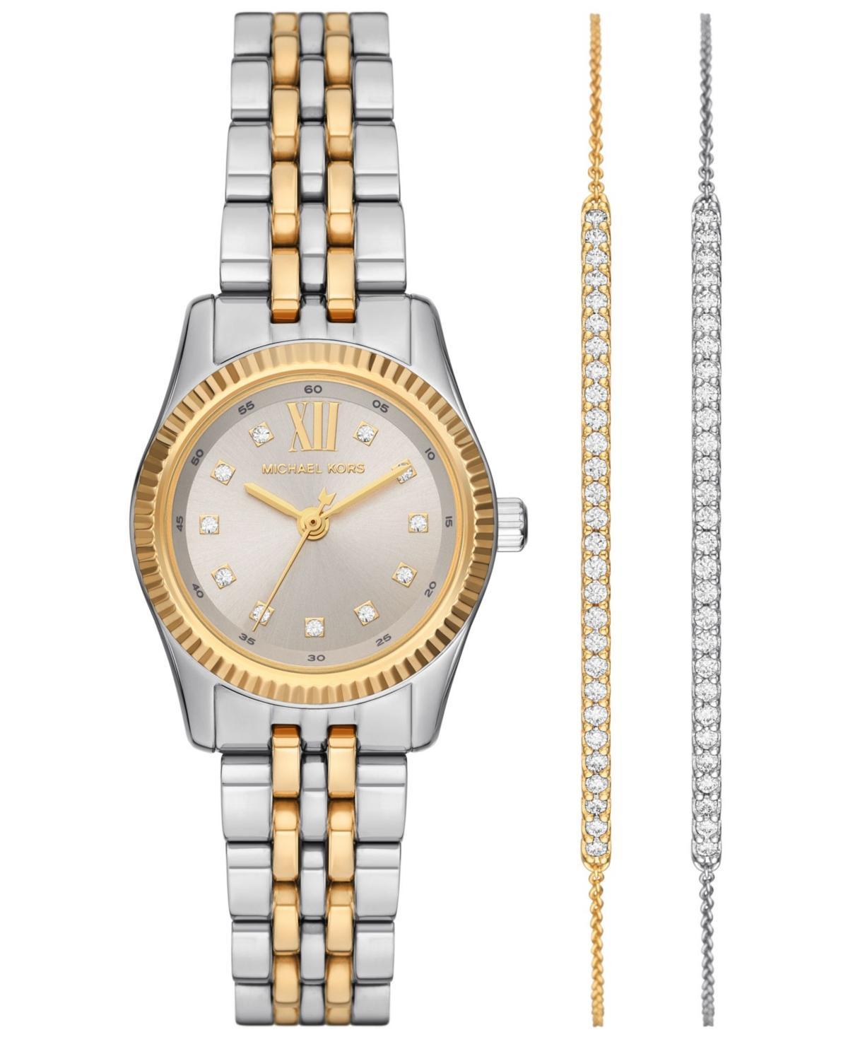 Michael Kors Womens Lexington Three-Hand Two-Tone Stainless Steel Watch and Bracelets Gift Set 26mm Product Image