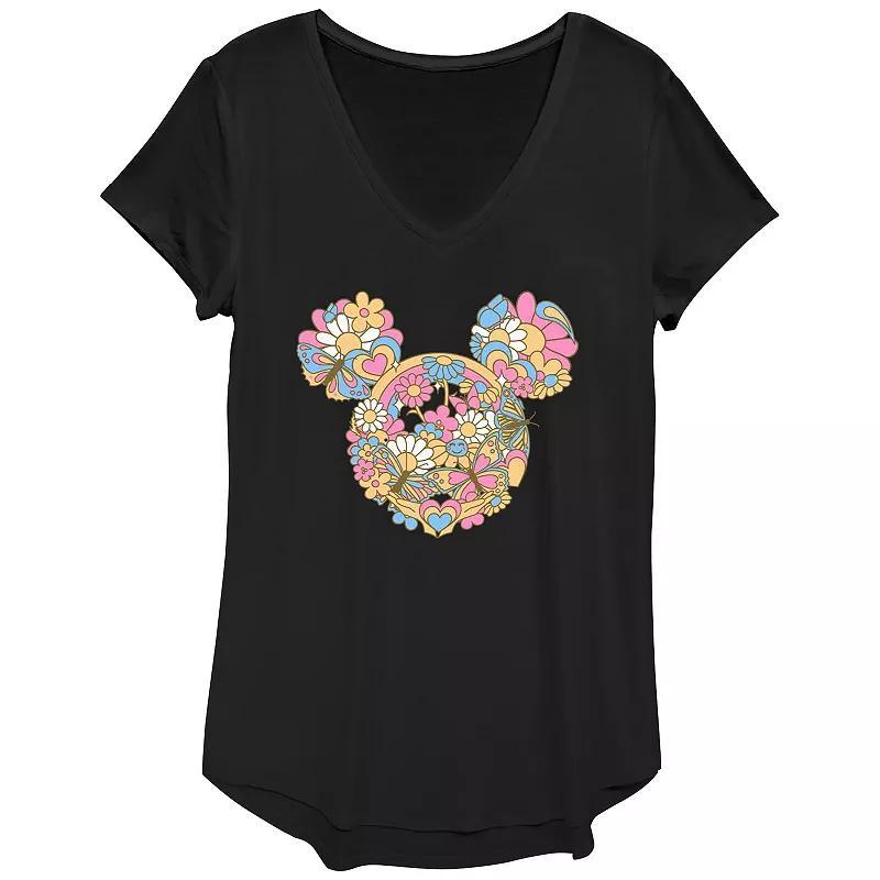 Disneys Mickey Mouse Womens Flowers And Butterflies Head Graphic Tee Product Image