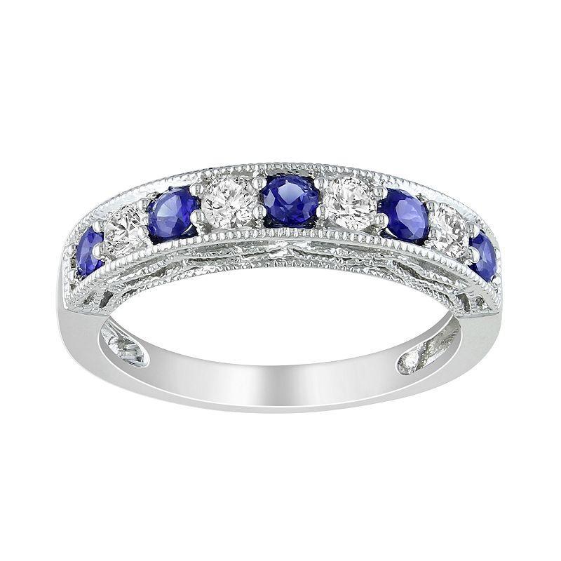 Stella Grace Sterling Silver Lab-Created Blue and White Sapphire Stack Ring, Womens Product Image